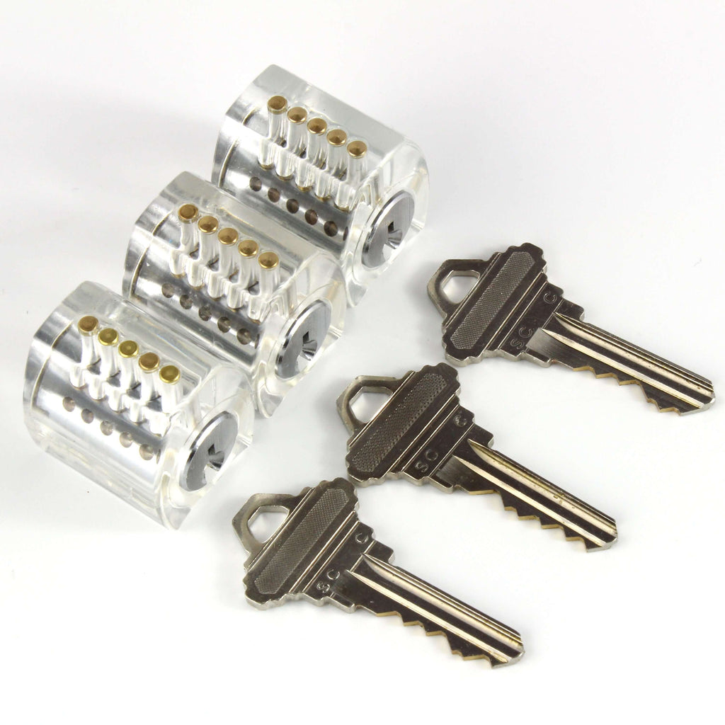 Practice Locks Set, 3 Clear Progressive Locks - Easy to Hard