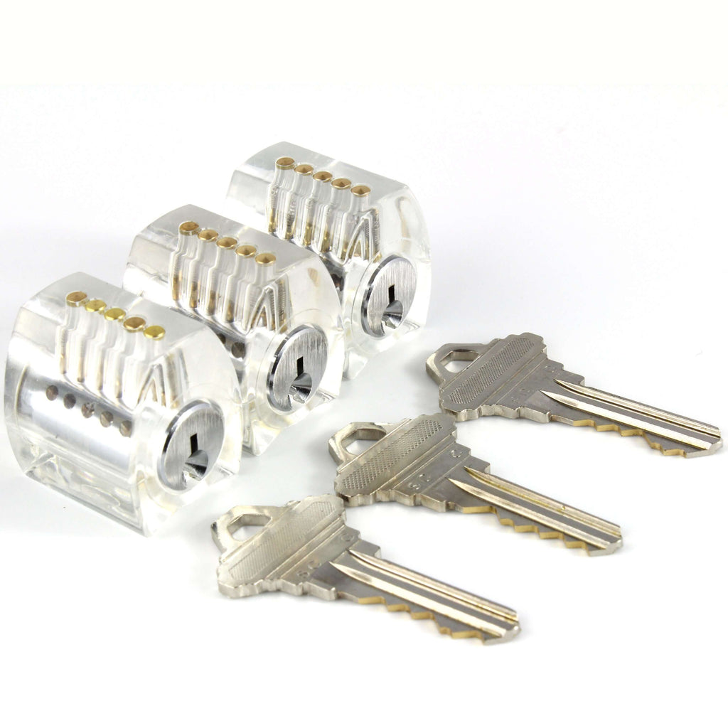 Practice Locks Set, 3 Clear Progressive Locks - Easy to Hard